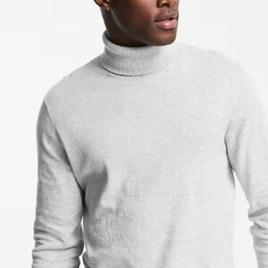 ASOS Design Knitted Cotton Roll Neck Sweater in Light Heather Gray
